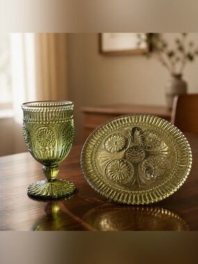 Shannon Crystal by Godinger, Medallion Collection Plate and Goblet